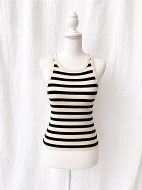NOBO Black & Cream Striped Ribbed Tank